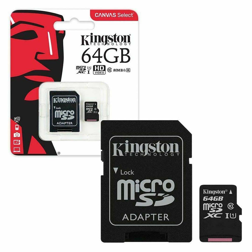 Kingston Micro SD SDHC Memory Card Class 10 64GB Memory with SD card Adapter
