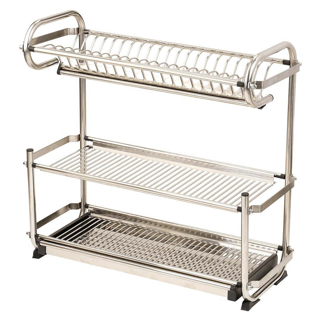 Royalford 3 Tier Steel Dish Drainer Organiser With Drip Tray