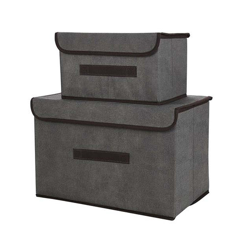Large & Small Foldable Canvas Storage Folding Basket with Lid Box - Grey