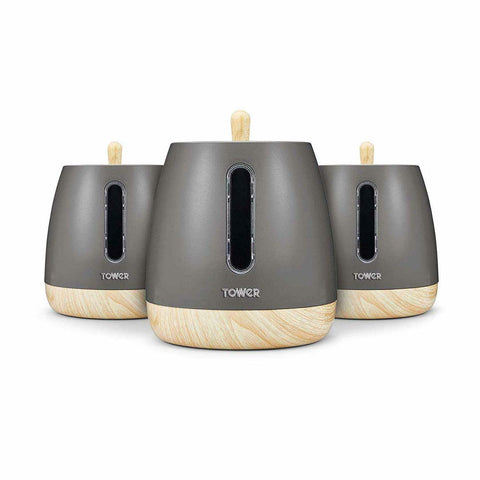 Tower Scandi 3 Piece Canisters Wood Effect Grey