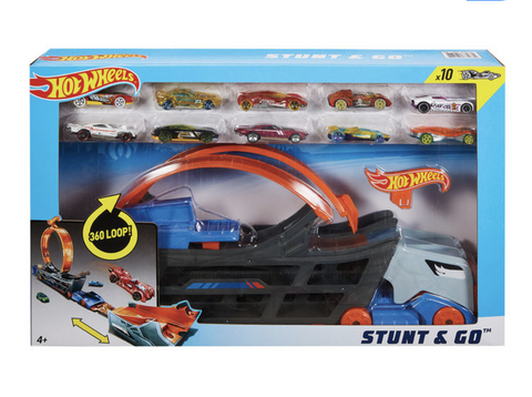 Hot Wheels Stunt And Go Hauler With 10 Cars